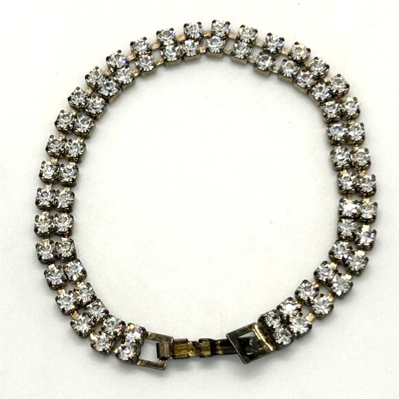 Estate Jewelry - Vintage 2 Strand Rhinestone Bracelet With Fold Over Clasp